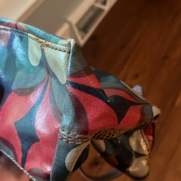 Fossil Key-Per Leather Trim Shoulder Boho Tote Vibrant Flowers - Picture 9 of 9